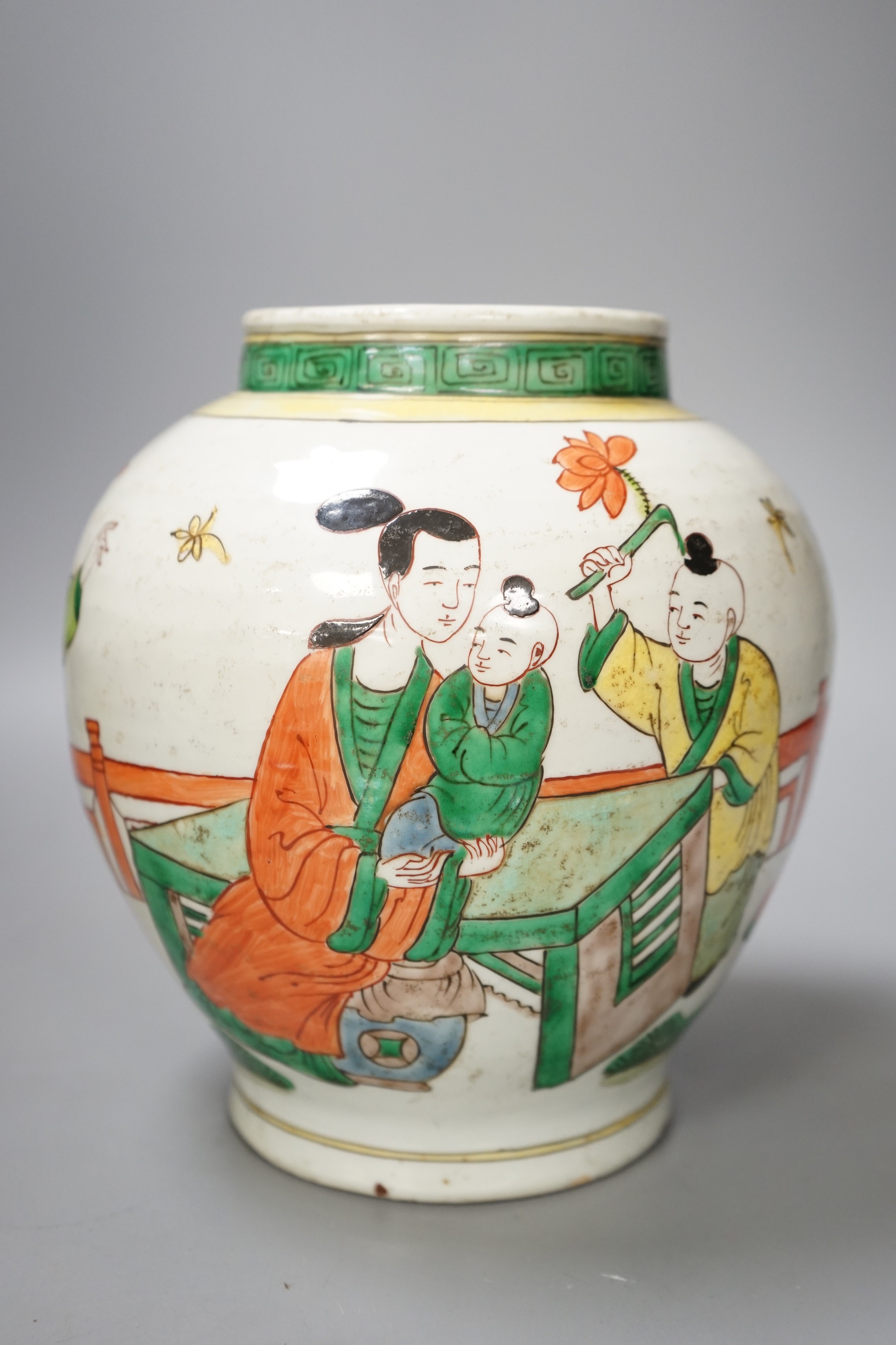 A Chinese famille verte jar, 22cm